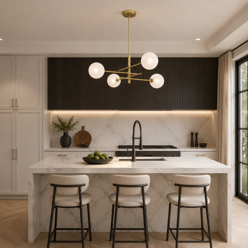 Bolten 4 - Light Steel Dimmable dining room gold chandelier, Brass Glitter/Moon Brass, Frosted