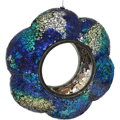 Mangeoire suspendue en verre mosaïque avec capacité de 2 tasses - Fleur indigo