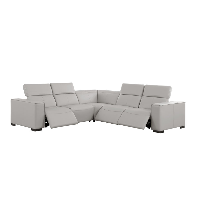 Canapé modulaire luxueux en cuir véritable 5 pièces avec 3 sièges inclinables électriques et appui-tête électrique