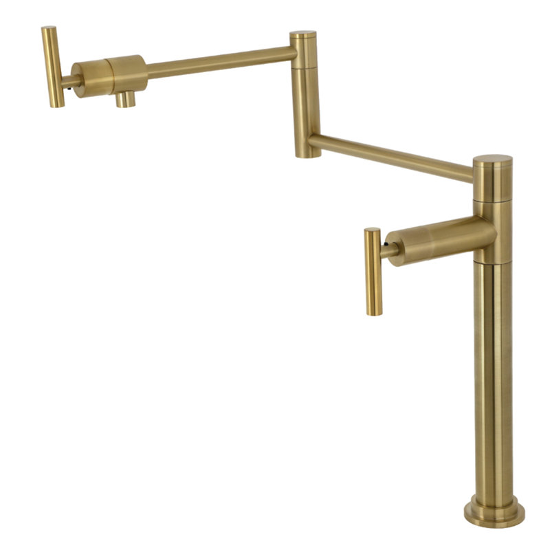 Kingston Brass Concord Two-Handle 1-Hole Deck Mount Pot Filler Faucet, Brushed Brass, T-Bar Lever Handle