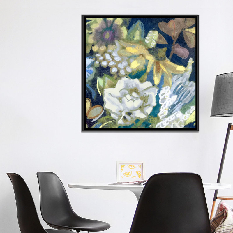 « bouquet i », impression sur toile, H 18 po x l 18 po x P 1,5 po, Toile avec cadre flottant noir, Pas de tapis