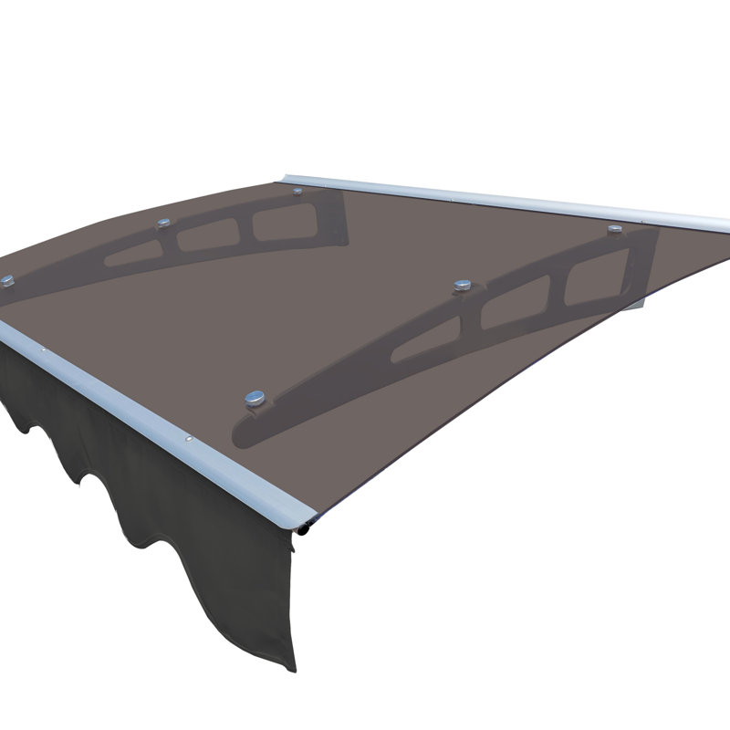 Auvent de porte de fenêtre en feuille de polycarbonate de 0,137 pouce d'épaisseur et alliage d'aluminium avec cantonnière
