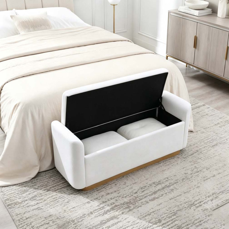 Banc 49 po avec rangement, repose-pieds avec charnière de sécurité, Beige