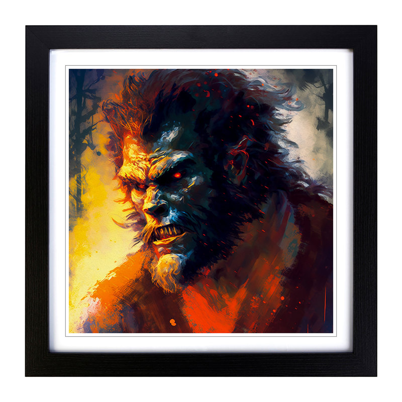 Werewolf Post-Impressionism - Single Picture Frame Print on Wood, Black