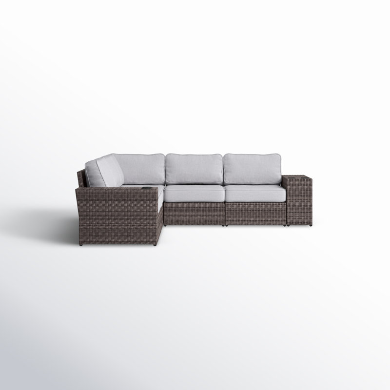 Ayantu Fully Assembled 102'' Wide Outdoor Wicker Reversible Patio Sectional with Cushions, Brown