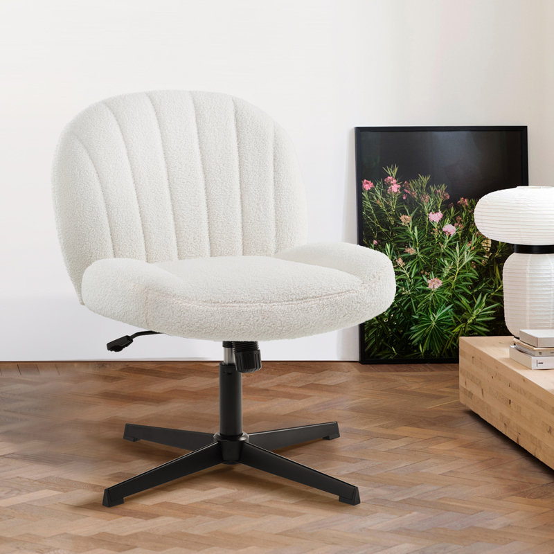 Adibah Office Chair, White, Teddy Fabric