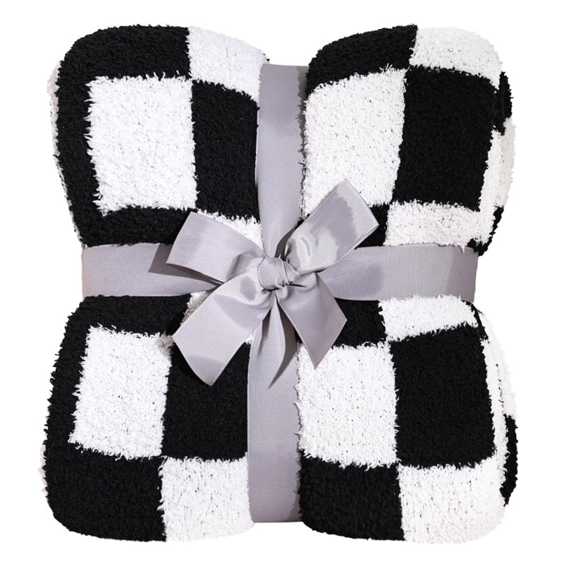 Ultra Soft Black and White Checkered Fleece Throw Blanket