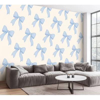 Papier peint adhésif peler et coller sans soudure, arcs bleus mignons, accessoire de tressage de cheveux tendance, papier autocollant amovible dessiné à la main pour salon, chambre à coucher H 100 po x l 144 po