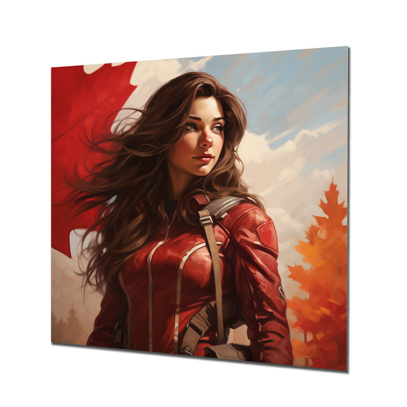 Fier portrait de femme canadienne - drapeau Canada, art mural en métal, H 29 po x l 29 po x P 1,5 po