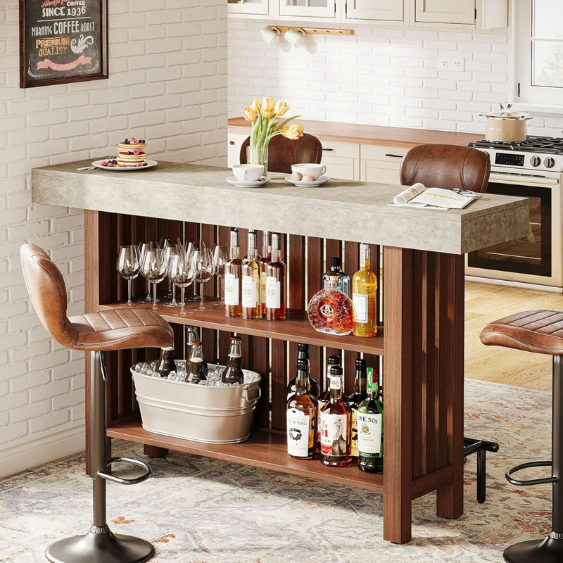 Table de pub 62,99 "à deux niveaux à hauteur de barre de pub et barre de pub moderne à 2 niveaux pour salon