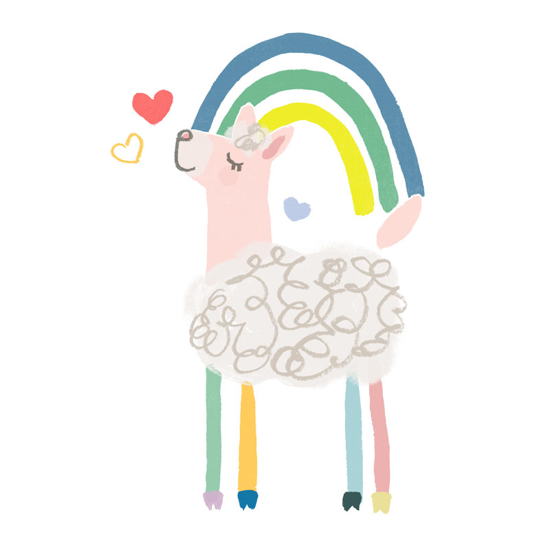 Rainbow Llama I by June Erica Vess - Wrapped Canvas Print, 30cm H x 30cm W x 3.8cm D