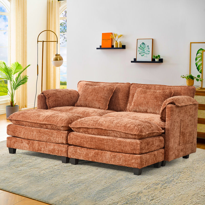 Canapé modulaire en chenille RAF LAF de 76,77 po Eugenijus, 2 repose-pieds, Chenille orange
