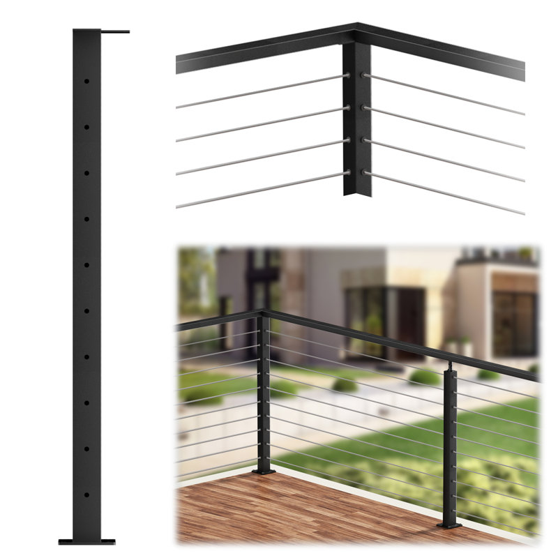 Poteau de garde-corps en câble à 90 degrés à fixation en L 36 po x 2 po x 2 po à fixation en surface