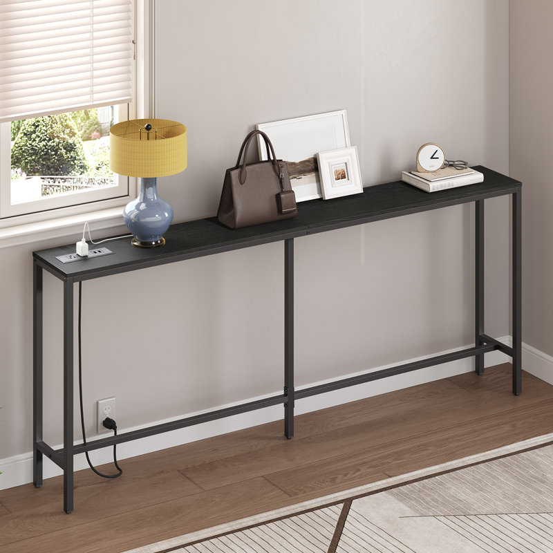 78.7" Narrow Console Table with Power Outlet Behind Couch for Entryway, Matte Black
