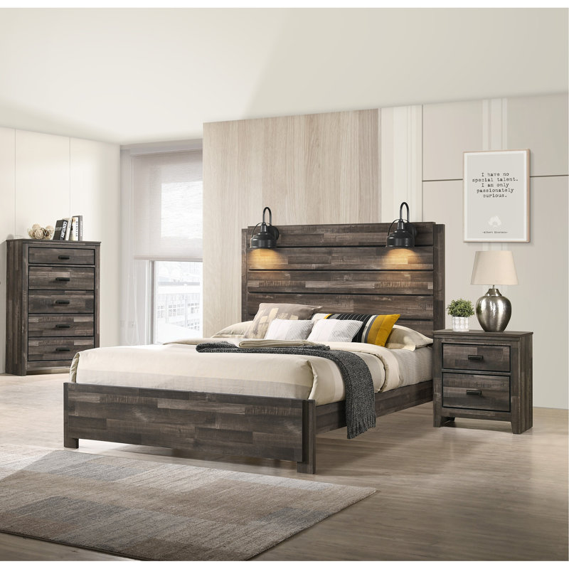 Mobilier de chambre à coucher 1 tiroir rustique contemporain à cinq tiroirs de rangement, Brun antique