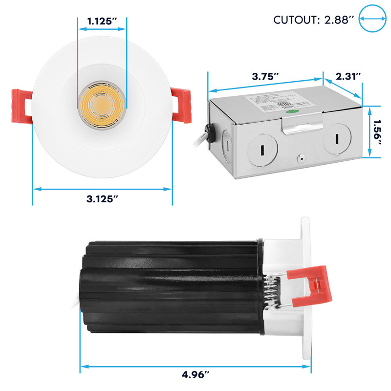 2.8'' Selectable Color Temperature Dimmable Air-Tight IC Rated LED Retrofit Recessed Lighting Kit