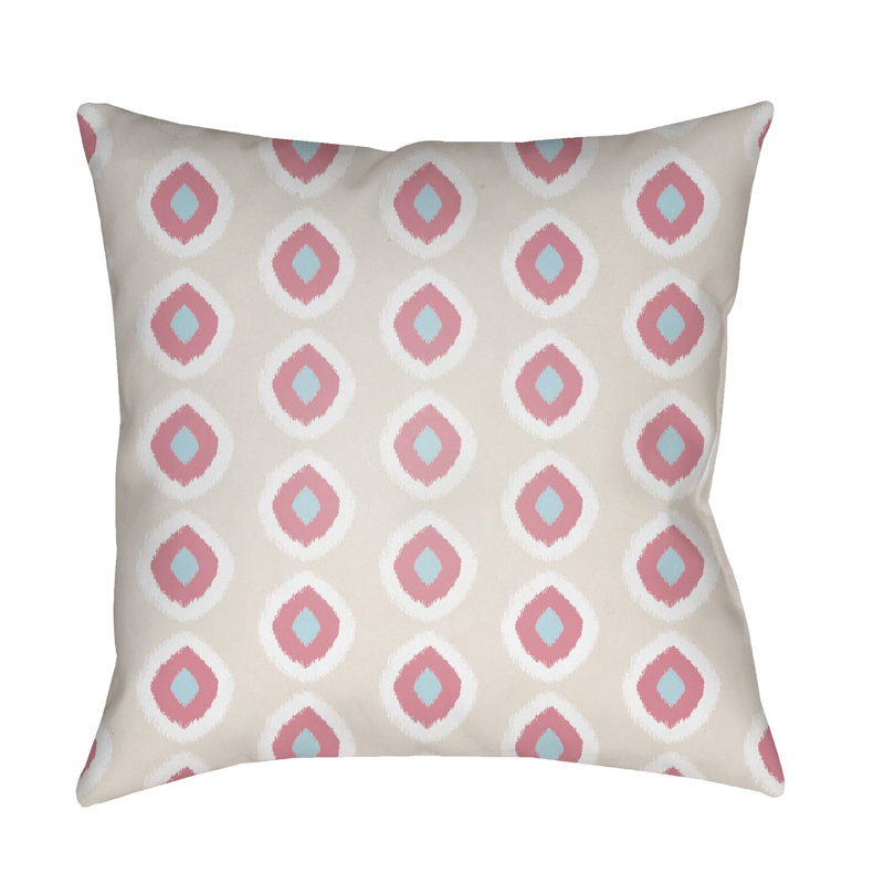 Geometric Outdoor Throw Pillow, 18" H x 18" W x 3.5" D, Tan/Pink