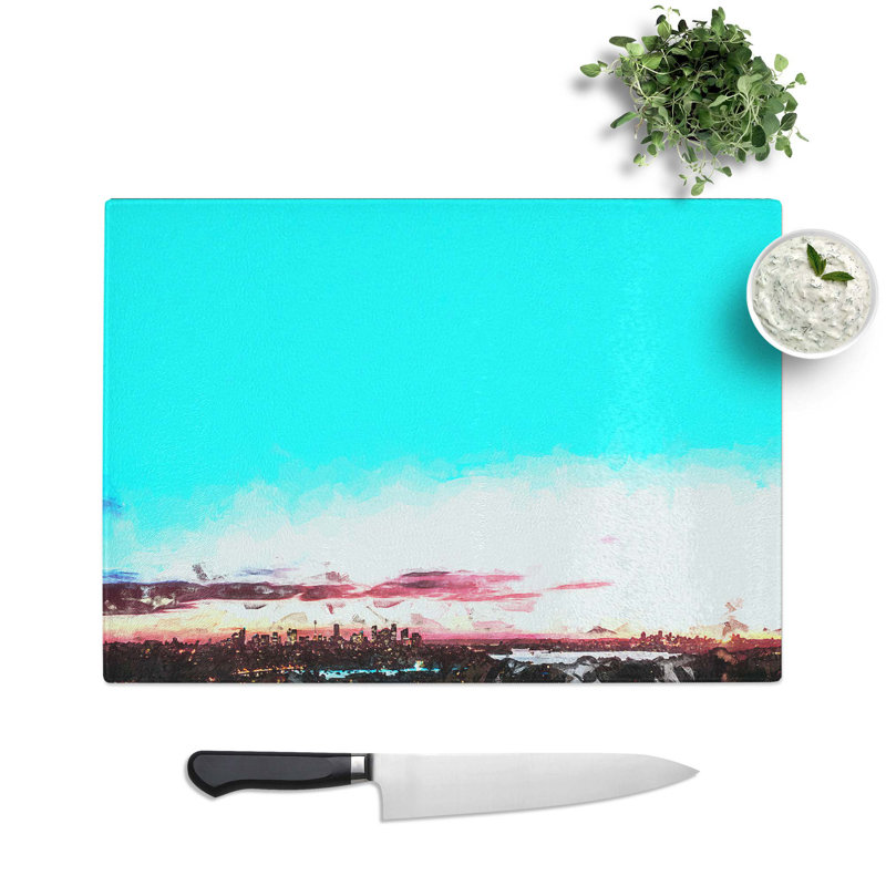 Tempered Glass Sydney Skyline at Dusk Chopping Board, 39 cm W x 28.5 cm L
