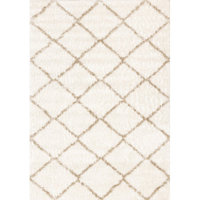Bonilla Cream Beige Trellis Geometric Shag Rug