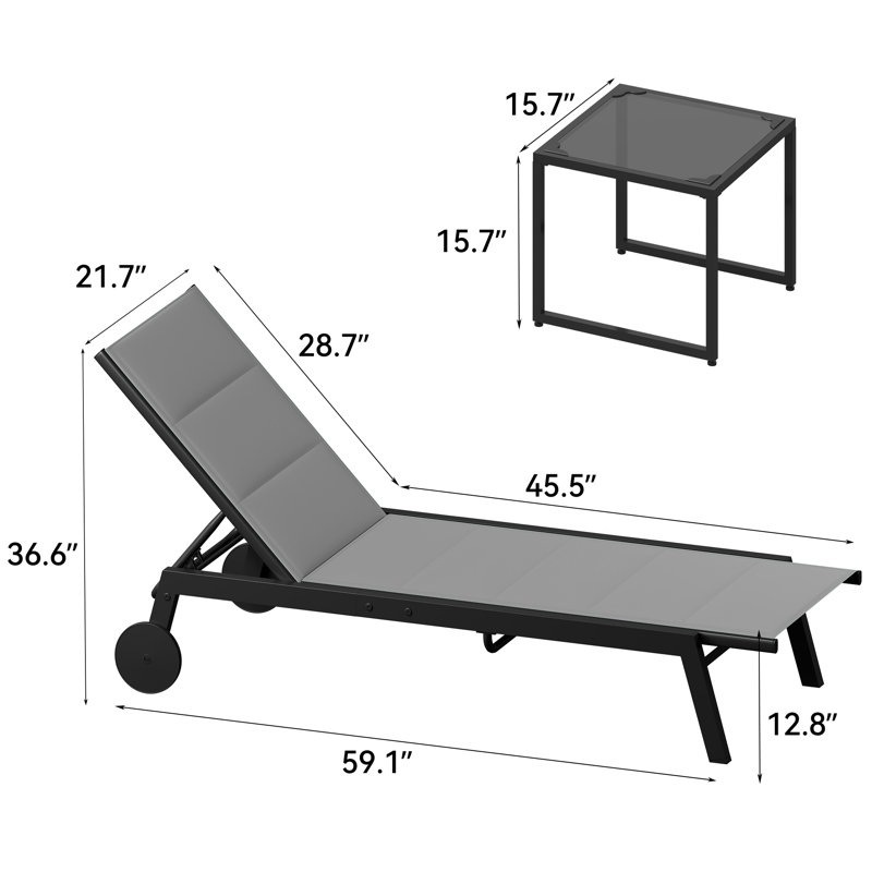 Outdoor Chaise Lounge Set with Table, Gray