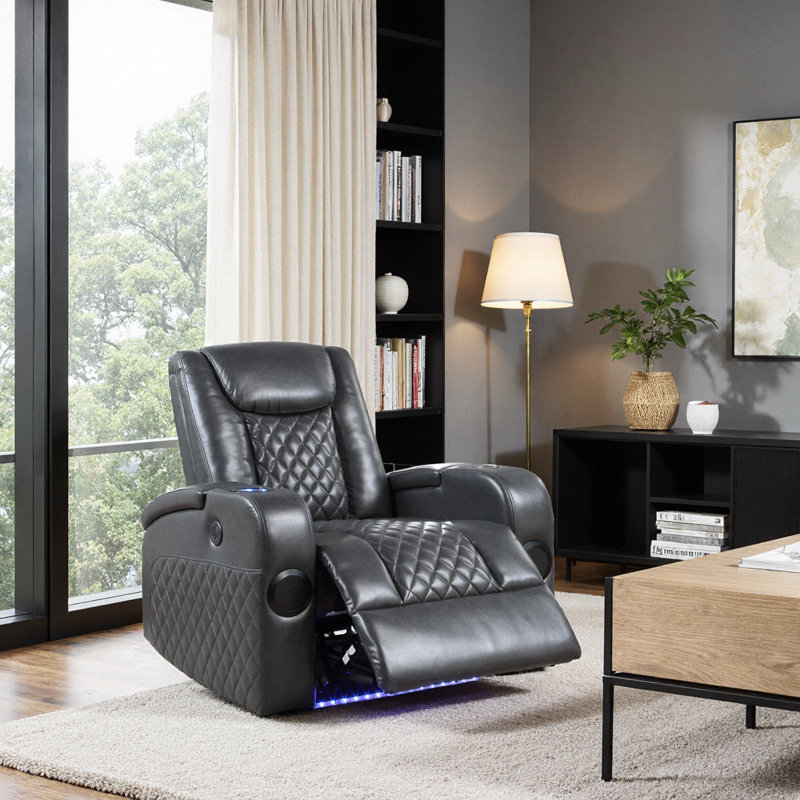Power Recliner with Wireless Charging & Bluetooth - Luxury Motion Sofa Chair, Cup Holder & Memory Foam Support