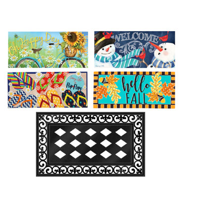 Sassafras 5-Piece Welcome Mat and Frame with Harvest and Winter Inserts and 1 Rubber Frame