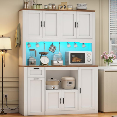 Armoire de rangement 71 "avec huche de cuisine avec station de charge et lumière DEL