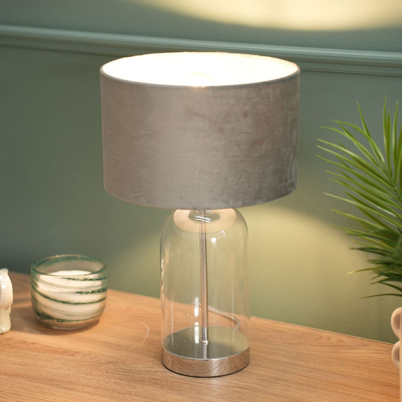 Glass Desk Lamp, Grey, Silver, 38.5" H x 19" W x 19" D
