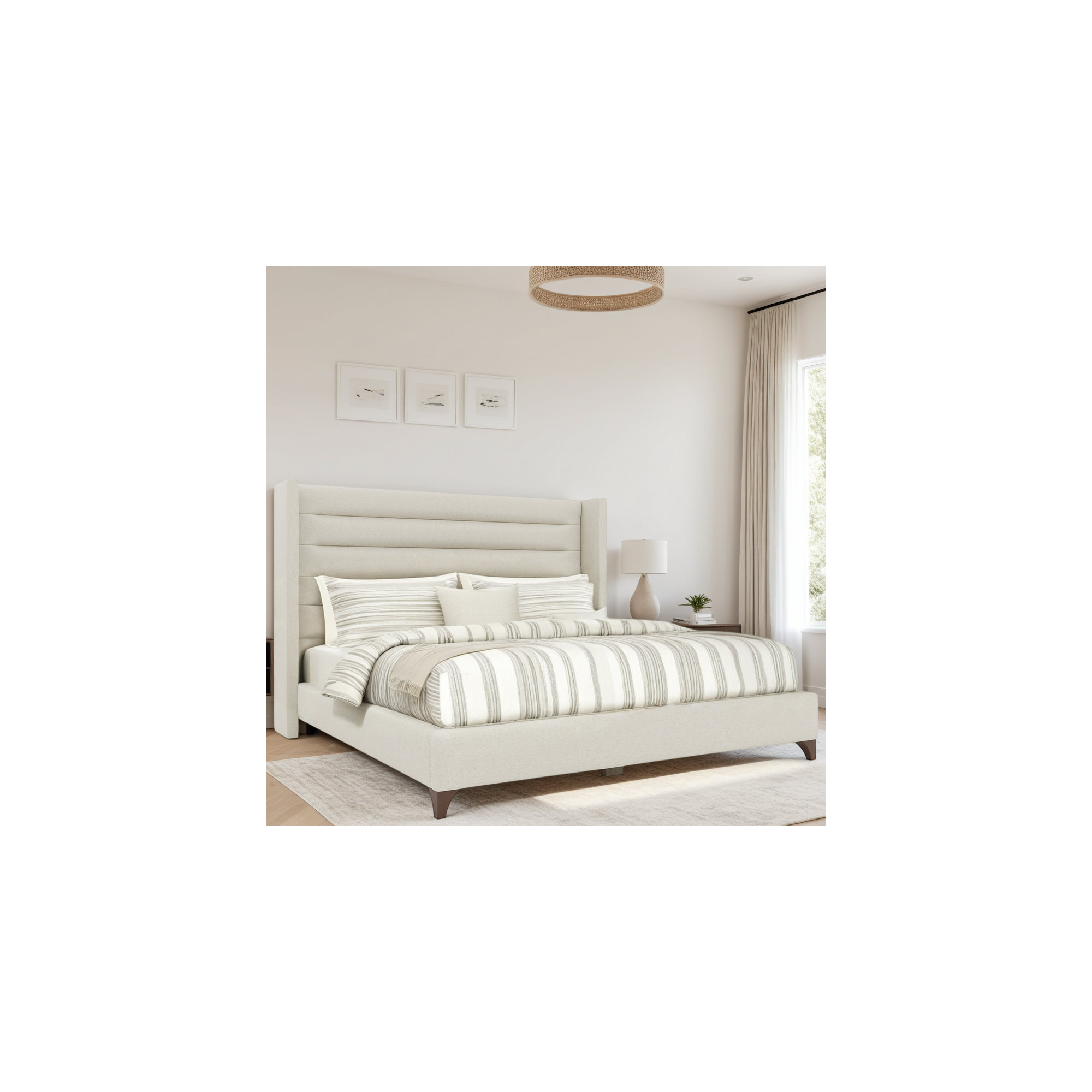 Miliyah Horizontal Channel Upholstered Bed, Off White Revolution®, Queen