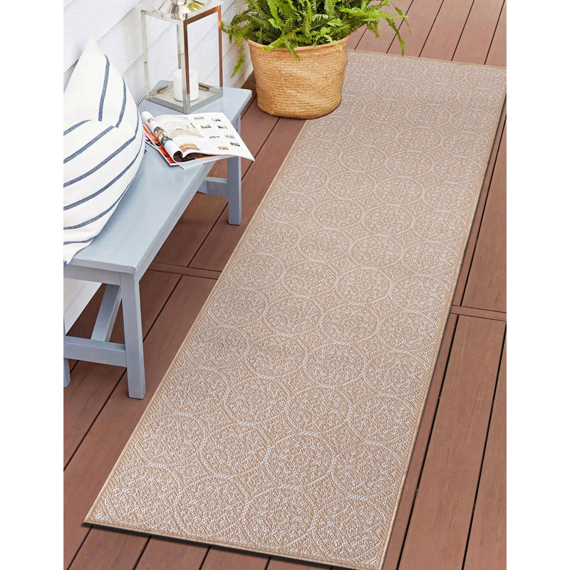 Monney Geometric Beige/Cream, Indoor & Outdoor Area Rug, Rectangle 7'10" x 10'