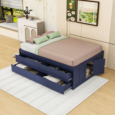 Wood Storage Platform Bed with Drawers