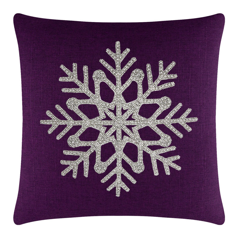 Sparkles Home Snowflake Throw Pillow | Rhinestone Motif | Faux Pearls | Feather-Filled | Custom Sizes, 16" x 16", Purple