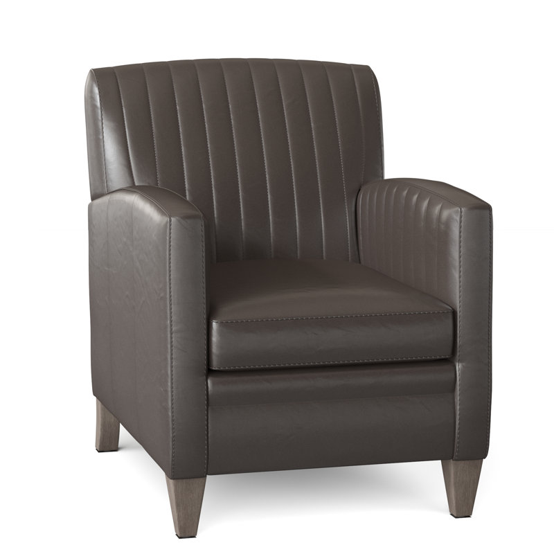 Barnabus Leather Club Chair, Anilina Cacao Genuine Leather, Stone