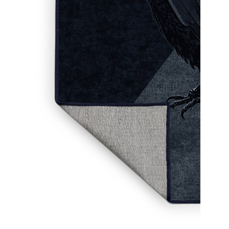 Machine Washable Myrtlewood Halloween Modern & Contemporary Abstract Rug in Gray – Navy Binding, 6x9