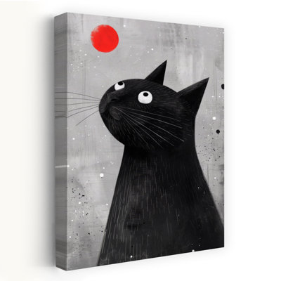 Chat noir, boule rouge, art mural moderne