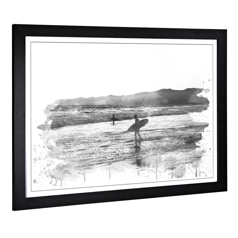 Surfing Surfboard Beach Seascape - Wall Art, 45cm H x 62cm W, Framed Picture