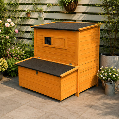 Double-House Wooden Chicken Coop with Asphalt Roof and Pull-Out Trays