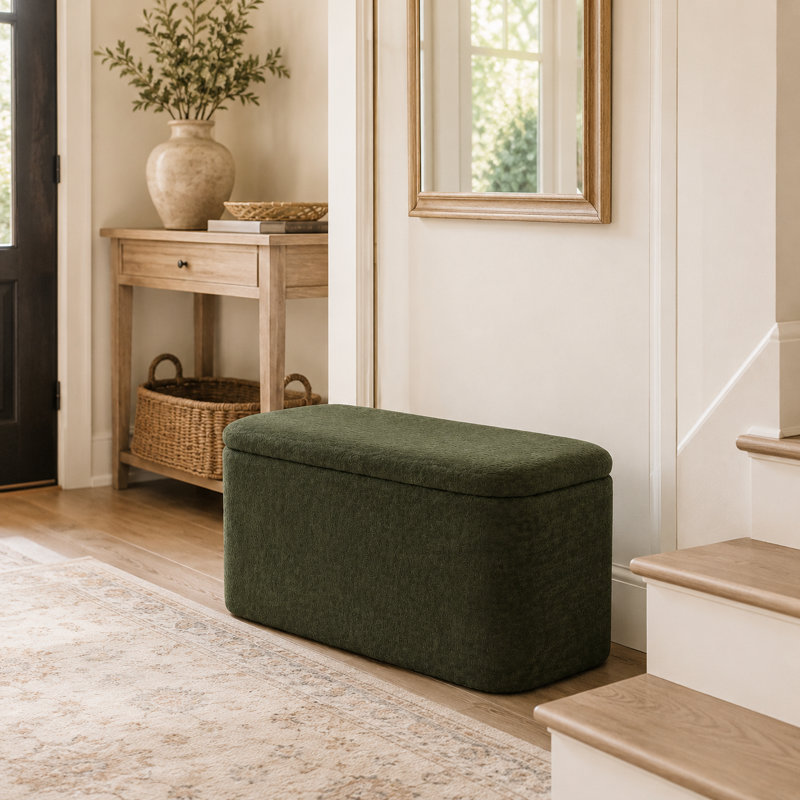 32" Rectangle Velvet Storage Ottoman Bench For Living Room, Dark Green