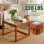 Petite table basse carrée, table basse en bambou véritable et verre cannelé pour le salon - table de salon moderne à base ouverte, décor d'appartement naturel pour les petits espaces