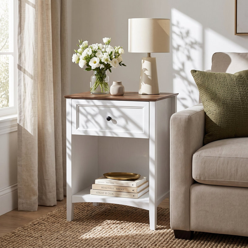 Table de chevet 1 tiroir Modern Farmhouse, Blanc