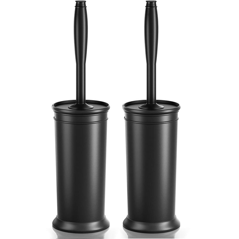 Ensemble de 2 brosses et porte-toilette, brosse pour cuvette de toilette avec poignée extra longue, laveur de toilette et support recouvert, brosses de toilette, nettoyage en profondeur durable (noir)