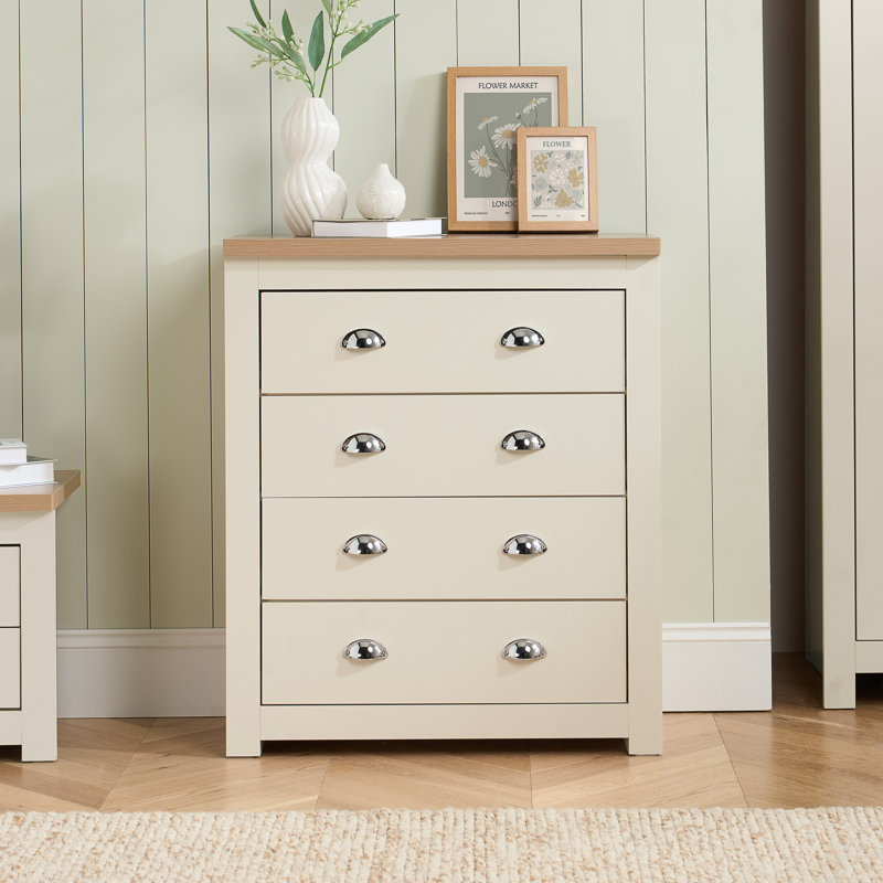 Napanoch 4 Drawer Chest, Cream/Oak