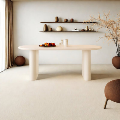 Oval Ivory White Solid Wood Dining Table by Hokku Designs