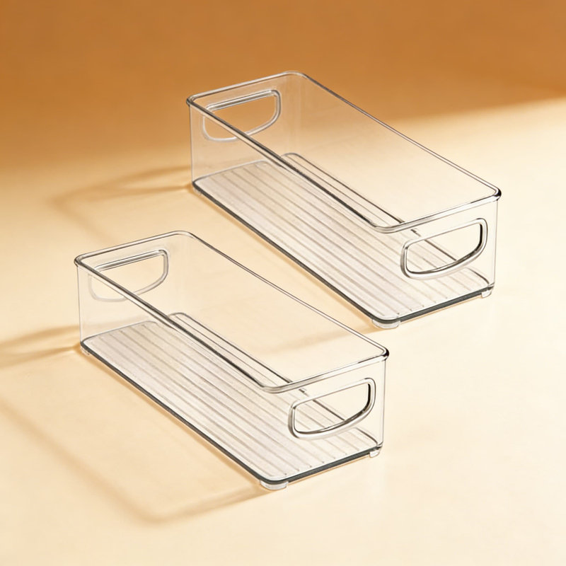 Bacs de rangement en plastique transparent avec poignées, 2 boîtes de rangement pour fournitures de bureau, classeurs, tablettes de placard et tiroirs de bureau