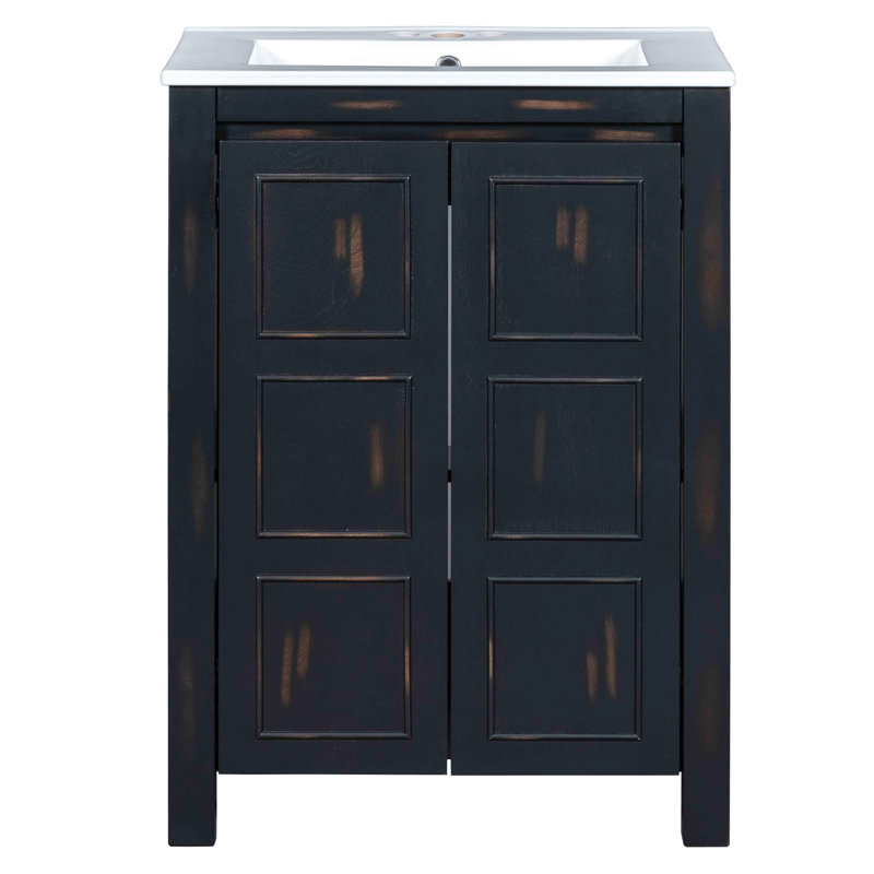 Meuble-lavabo vintage avec lavabo en céramique et grand rangement