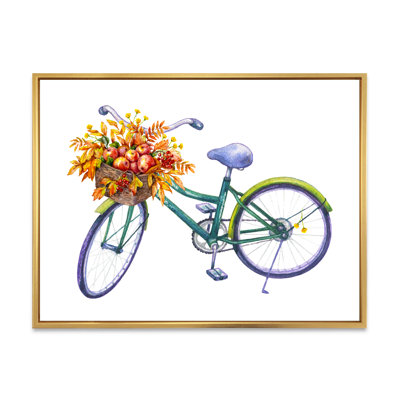 Vélo avec panier de pommes d'automne - reproduction sur toile