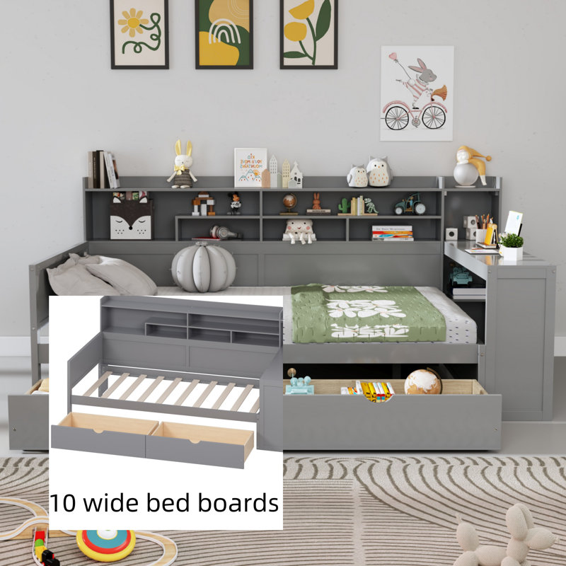 Multifunctional Bed With Two Storage Drawers, Storage Shelves And Study Table