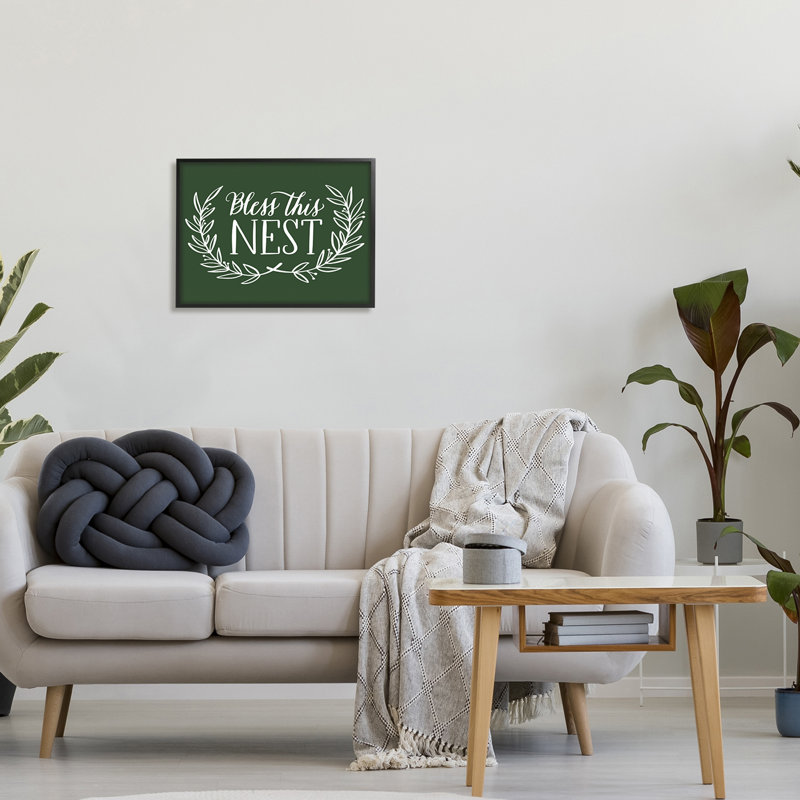 Bless This Nest Laurel, H 20 po x l 20 po x P 1,5 po, Giclée encadrée noir minuit