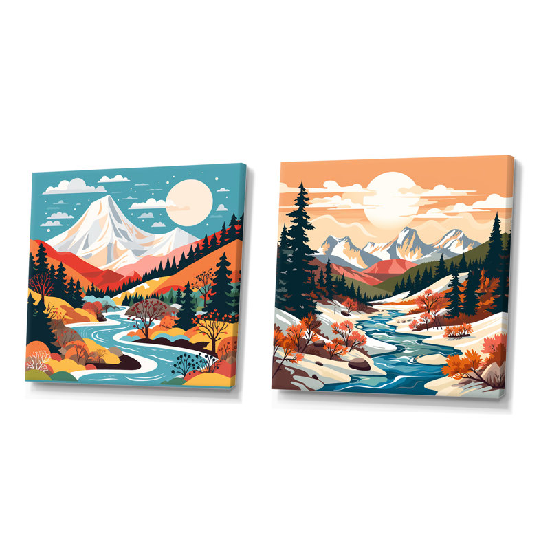 «Bright Colorado Winter Peaks I», ensemble d'art mural sur toile 2 montagnes, H 36 po x l 73 po x P 1,5 po, Toile tendue