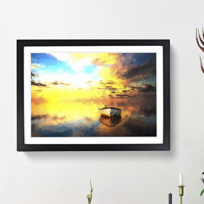 Boat upon a Lake During Sunrise in Abstract - Picture Frame Painting Print